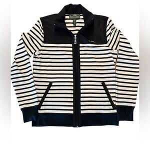 LAUREN RALPH LAUREN Black and White Striped Zip Up Jacket Size Small​​​​…